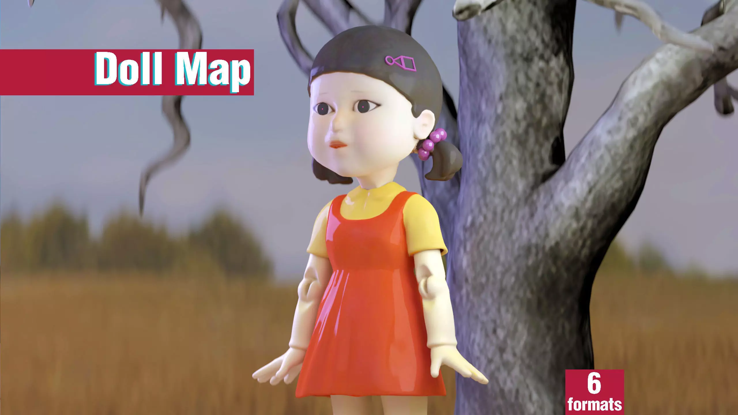 Squid Game - Red Light Green Light Doll Map with Characters Low-poly 3D model_0