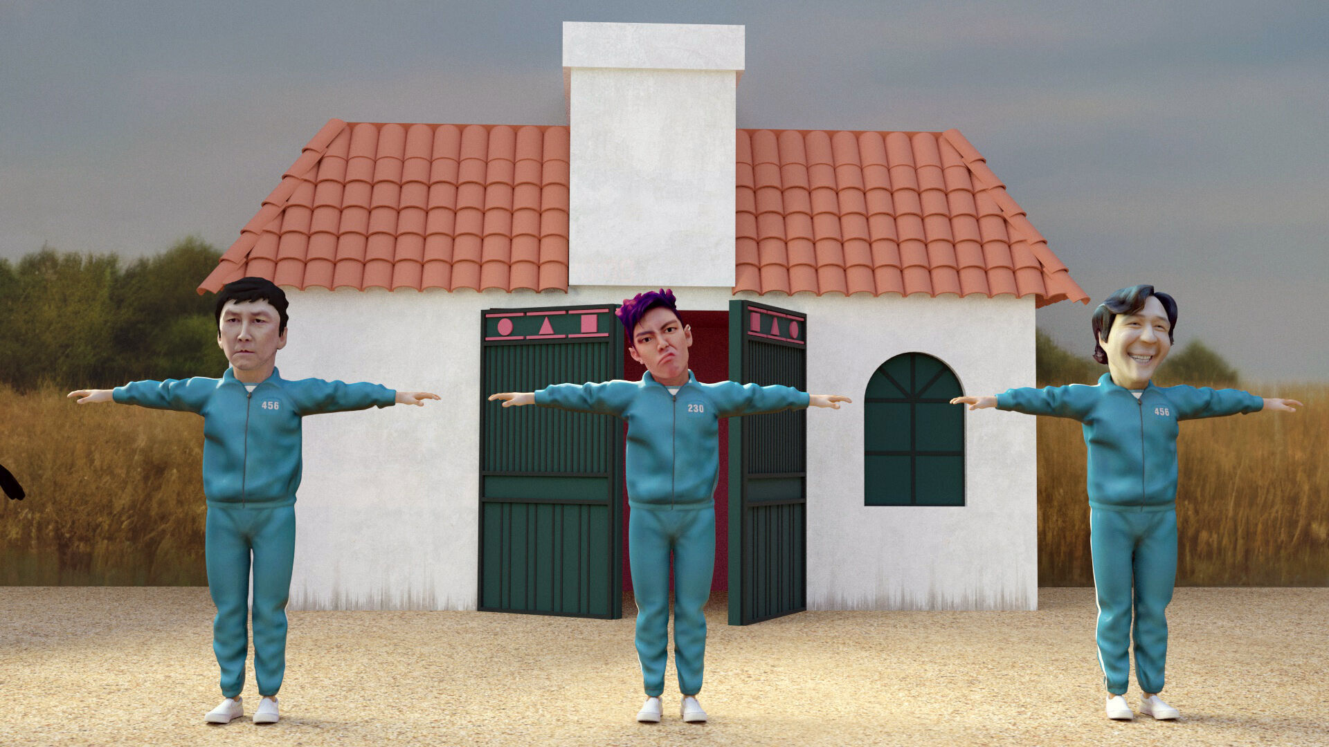 Squid Game - Red Light Green Light Doll Map with Characters Low-poly 3D model_3