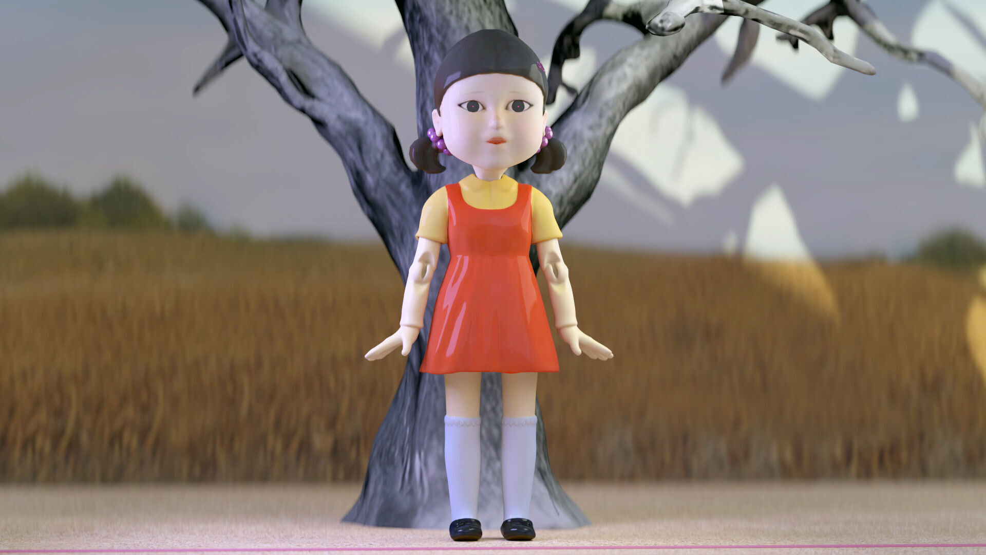 Squid Game - Red Light Green Light Doll Map with Characters Low-poly 3D model_12