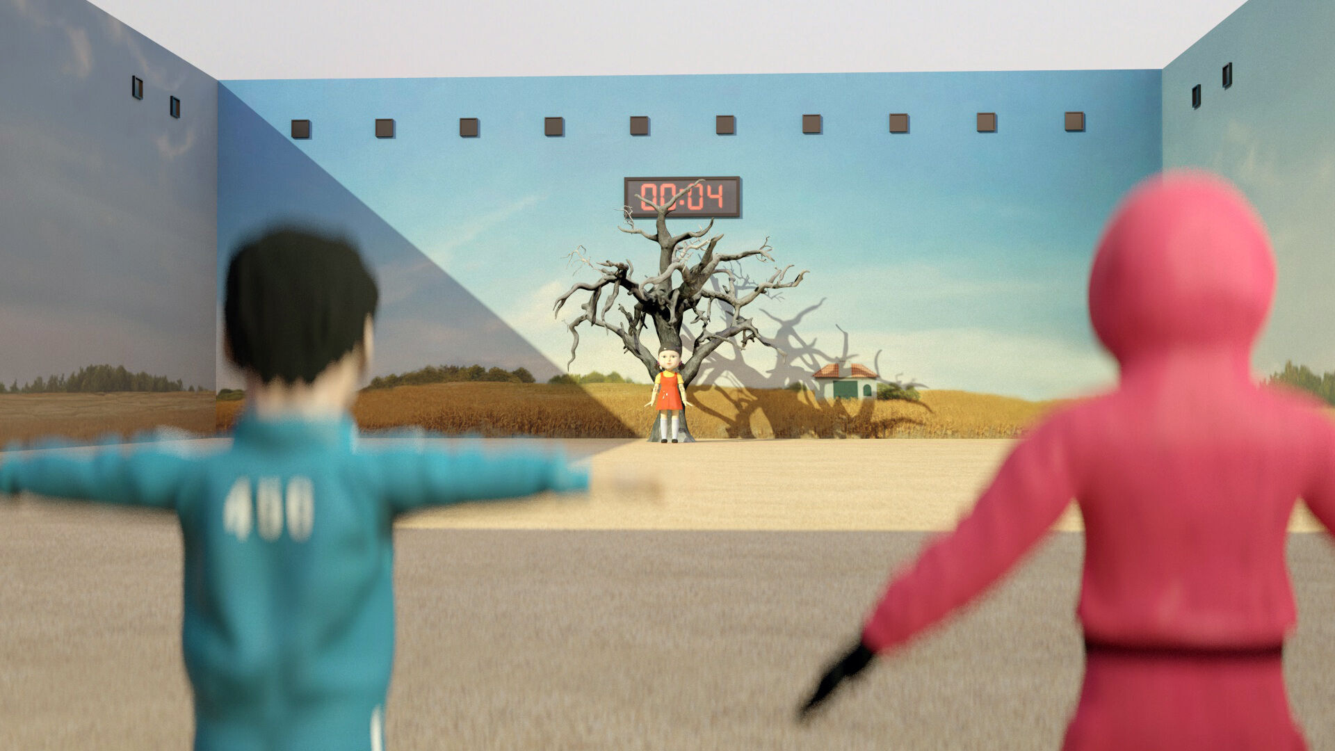 Squid Game - Red Light Green Light Doll Map with Characters Low-poly 3D model_10