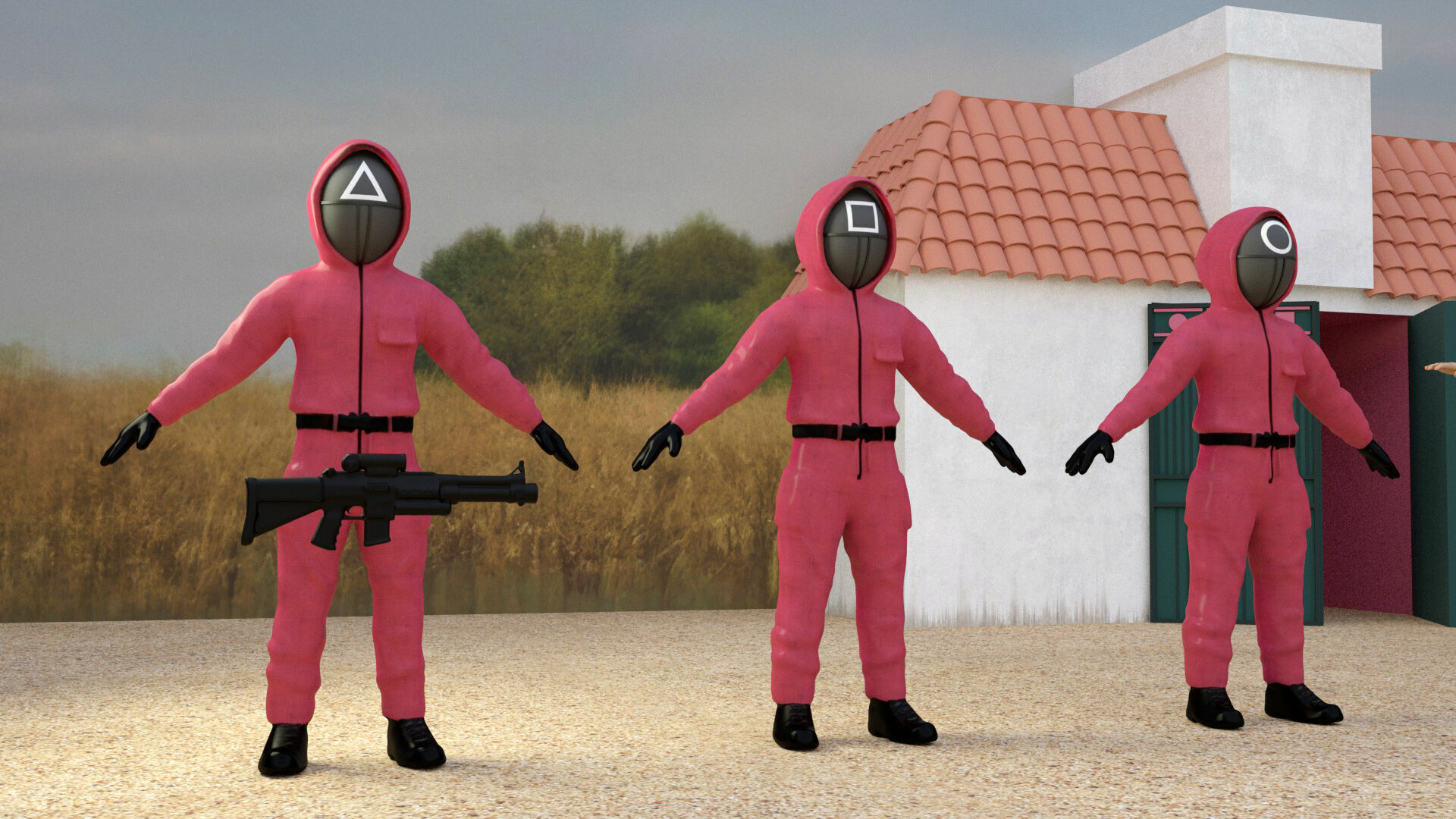 Squid Game - Red Light Green Light Doll Map with Characters Low-poly 3D model_8