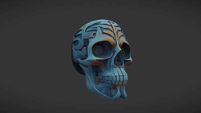 intricately designed skull 3D model