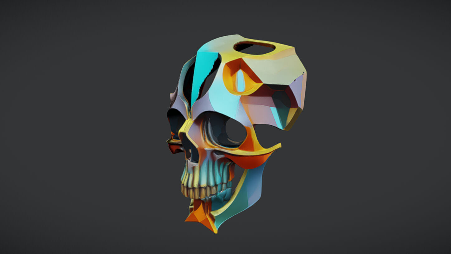 colorful abstract skull 3D model_3