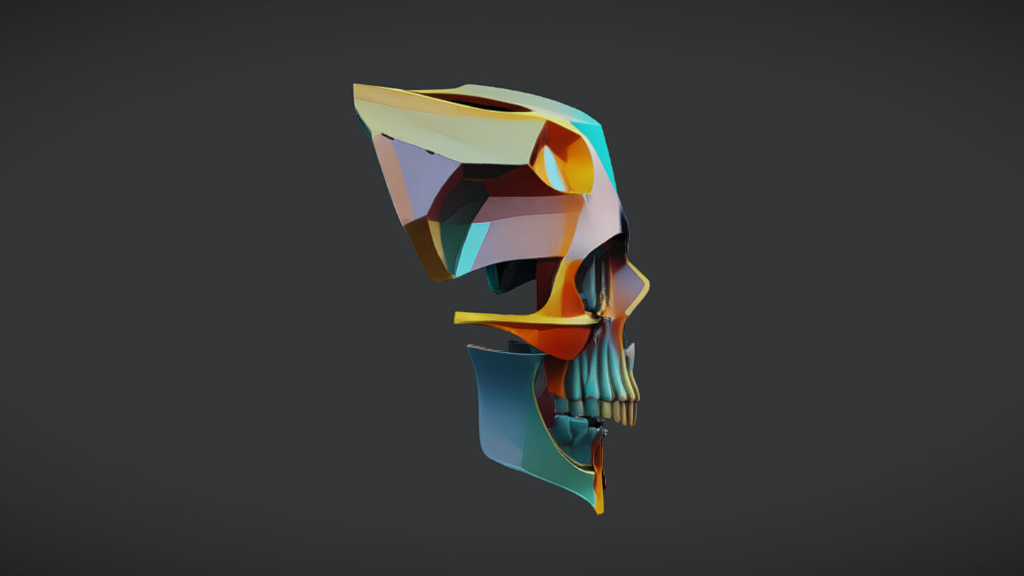 colorful abstract skull 3D model_1