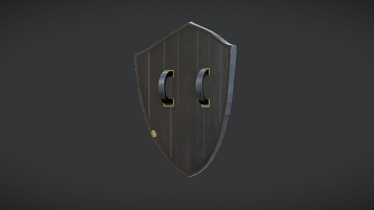 medieval shield with metal details 3D model_3