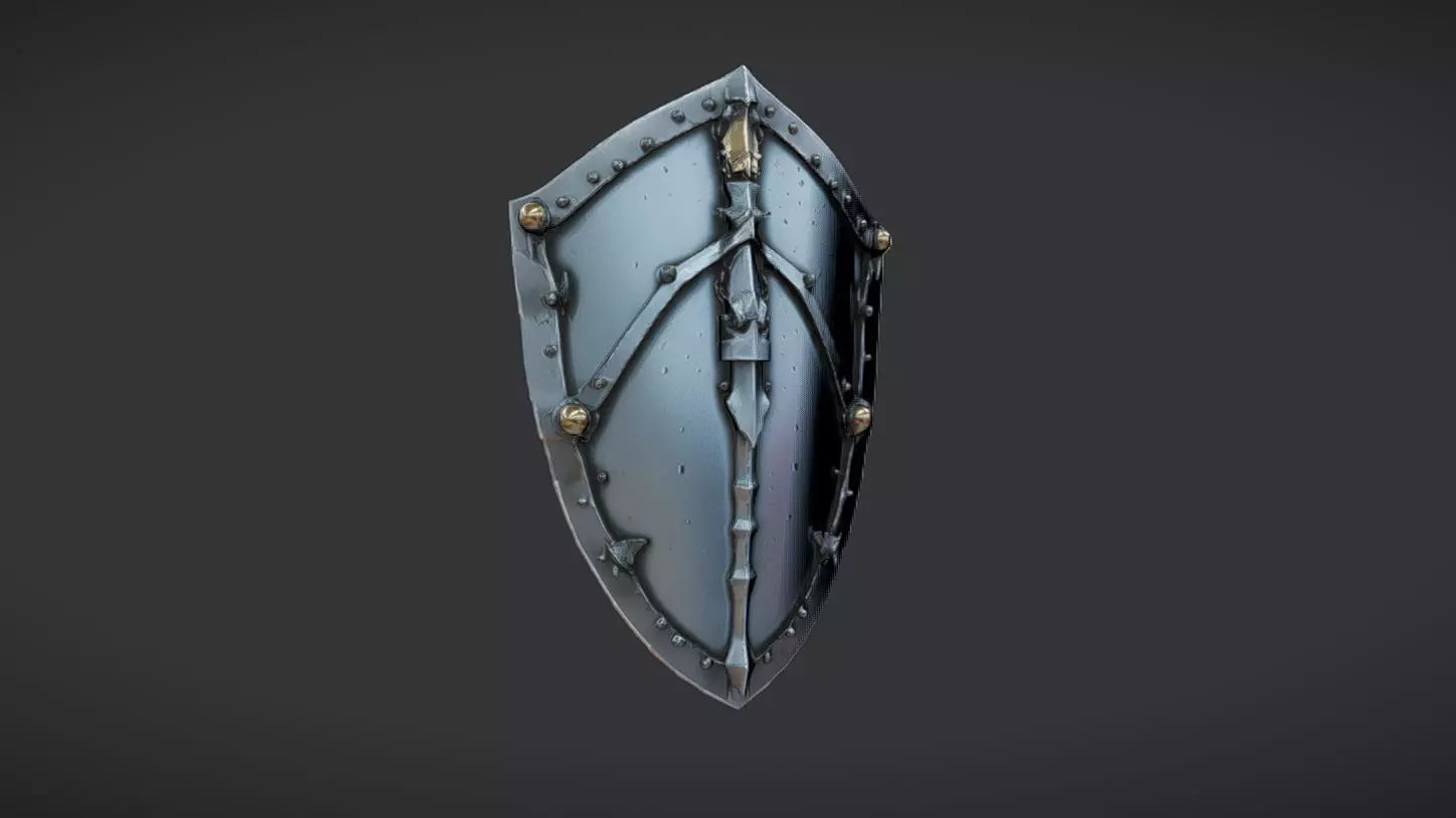 medieval shield with metal details 3D model_0