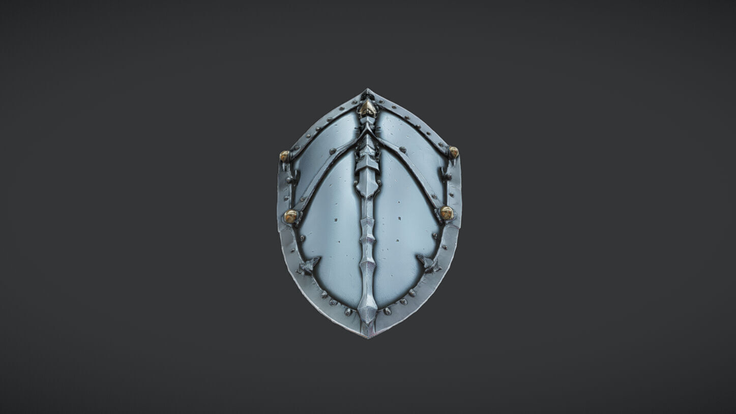 medieval shield with metal details 3D model_1