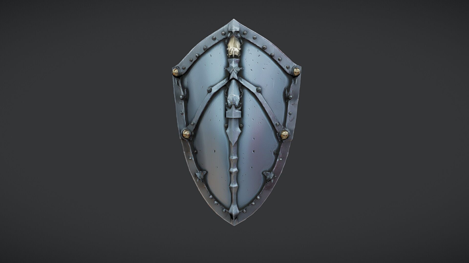 medieval shield with metal details 3D model_4