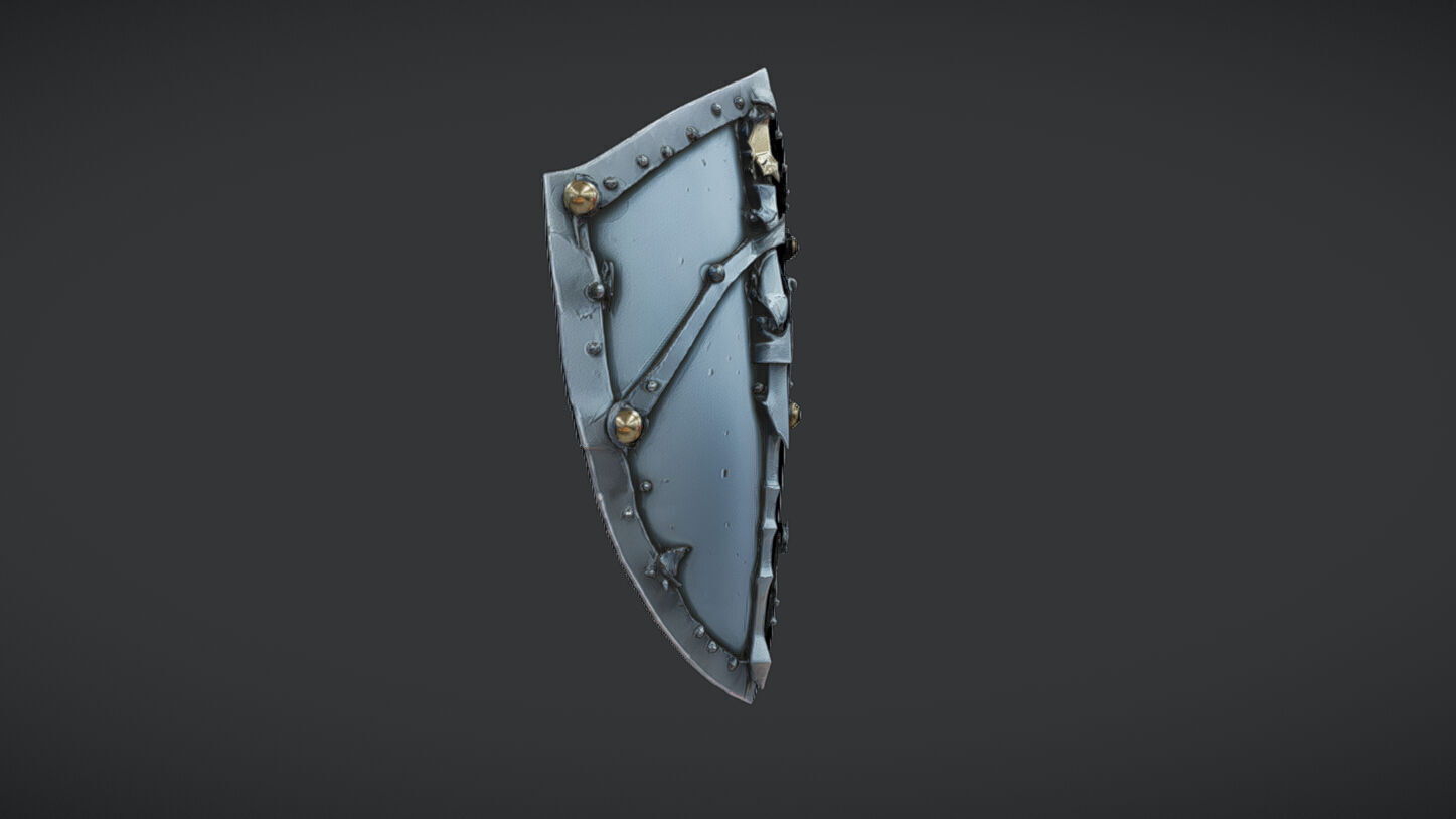 medieval shield with metal details 3D model_2