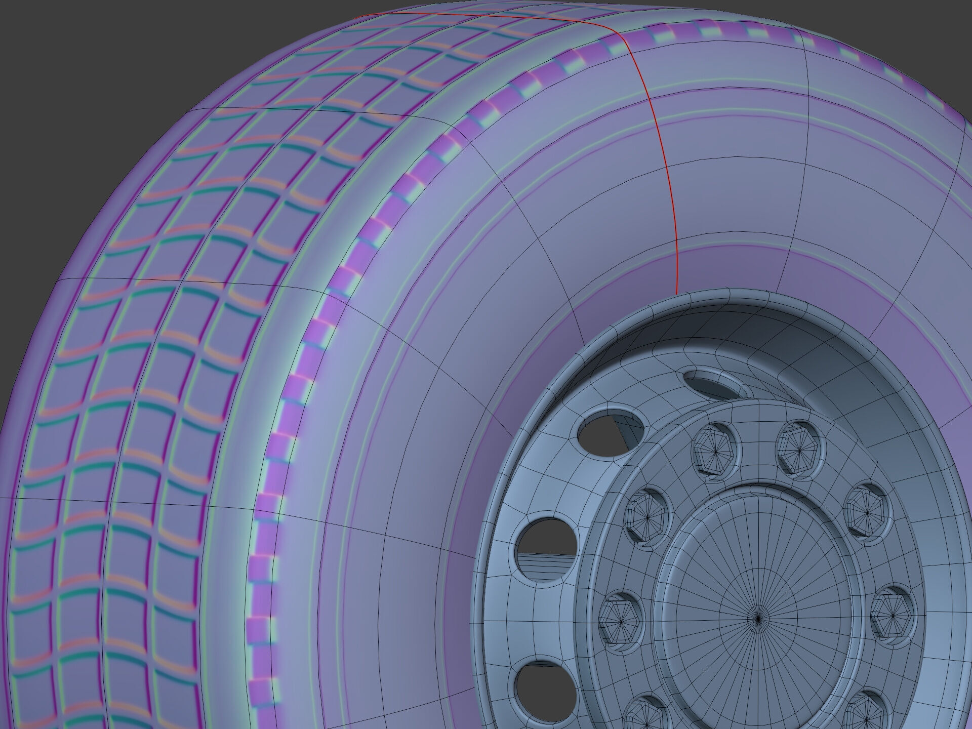 Heavy - Large  Truck Wheels -- High - Low Poly Version Low-poly 3D model_11