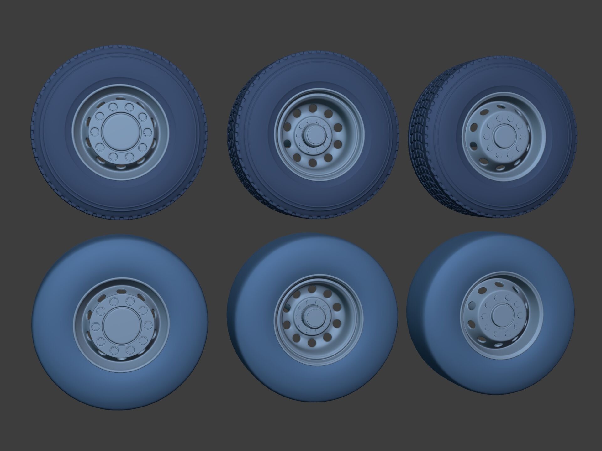 Heavy - Large  Truck Wheels -- High - Low Poly Version Low-poly 3D model_4