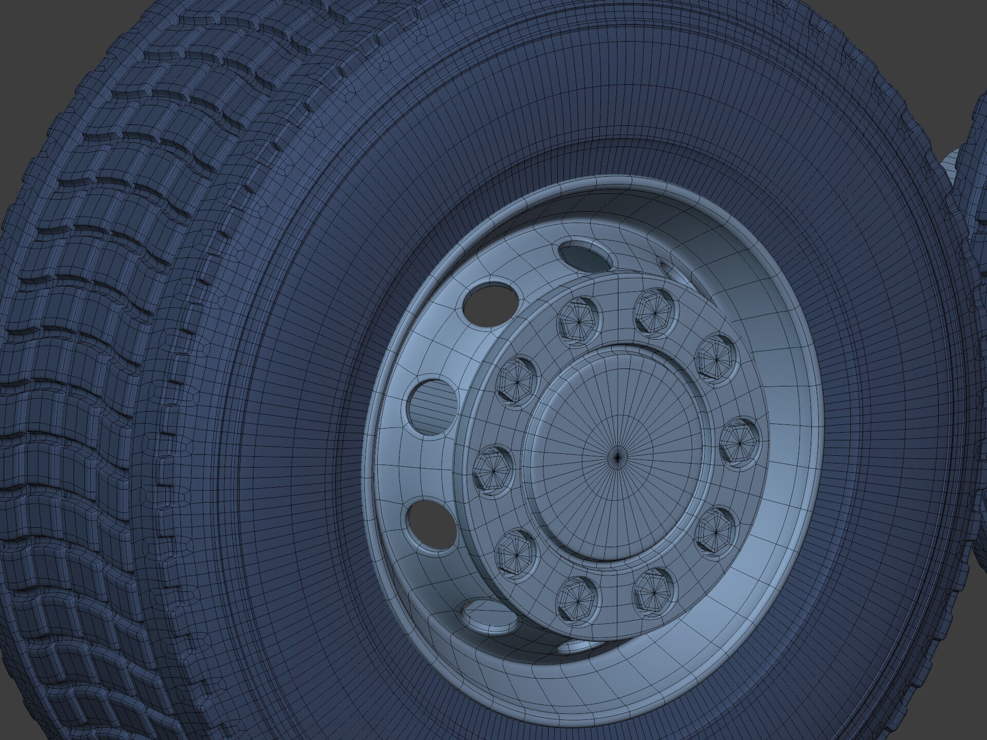 Heavy - Large  Truck Wheels -- High - Low Poly Version Low-poly 3D model_15