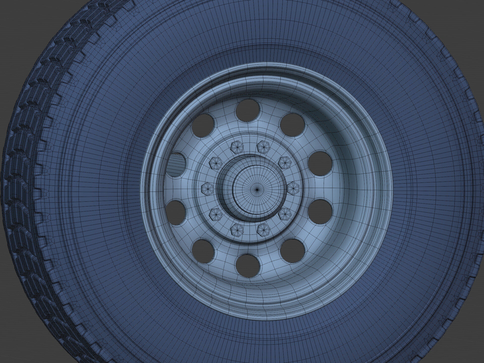 Heavy - Large  Truck Wheels -- High - Low Poly Version Low-poly 3D model_16