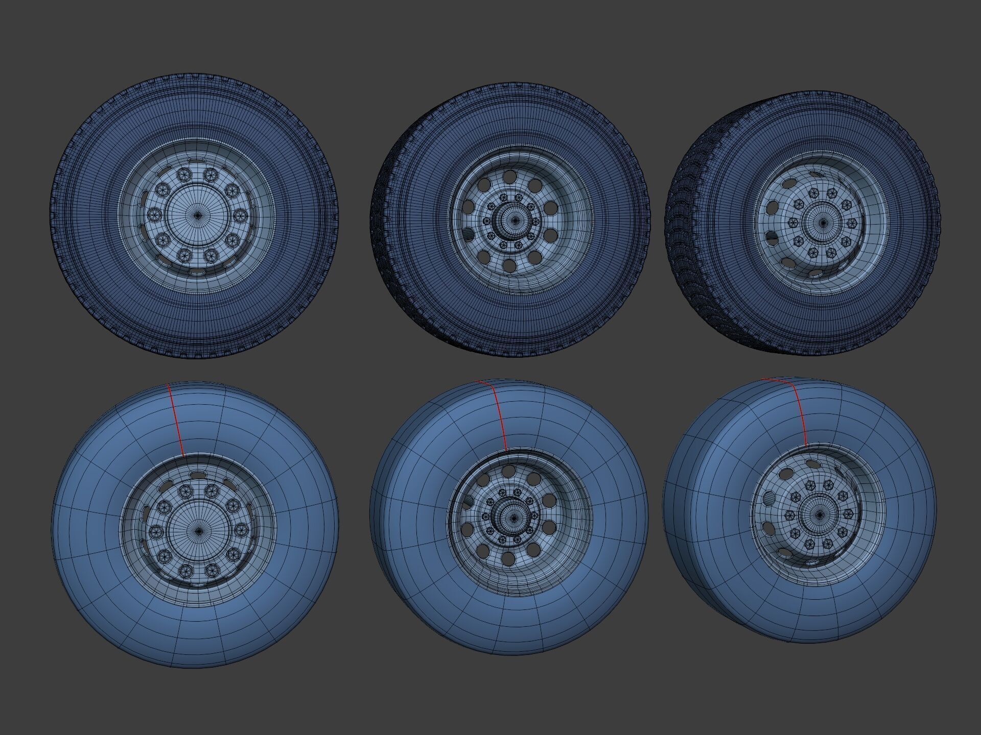 Heavy - Large  Truck Wheels -- High - Low Poly Version Low-poly 3D model_19