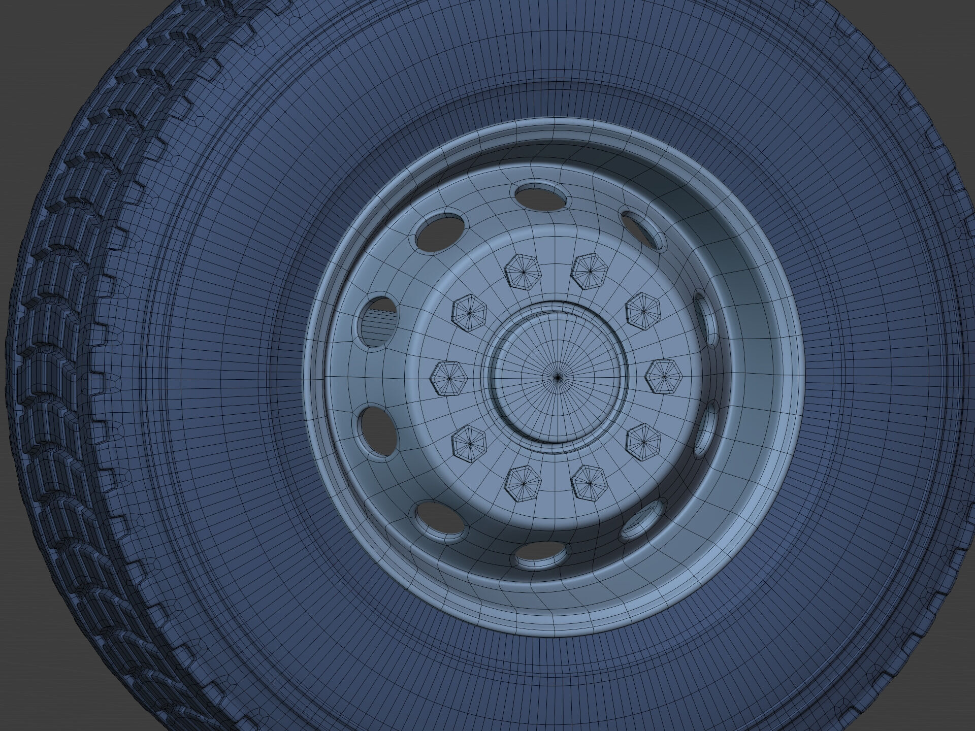 Heavy - Large  Truck Wheels -- High - Low Poly Version Low-poly 3D model_17