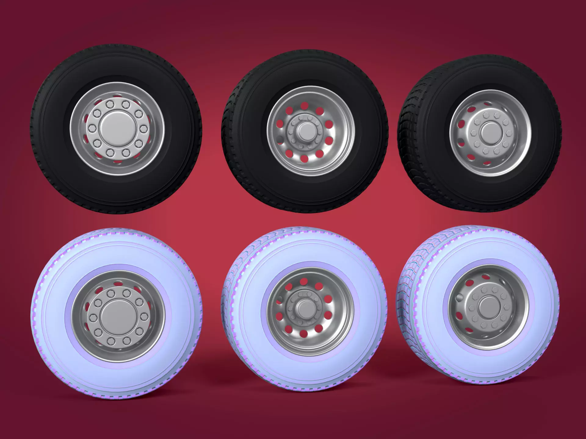 Heavy - Large  Truck Wheels -- High - Low Poly Version Low-poly 3D model_0