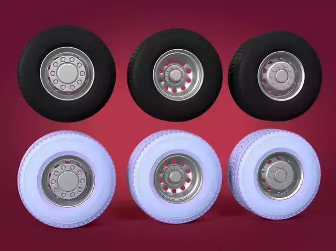 Heavy - Large  Truck Wheels -- High - Low Poly Version Low-poly 3D model