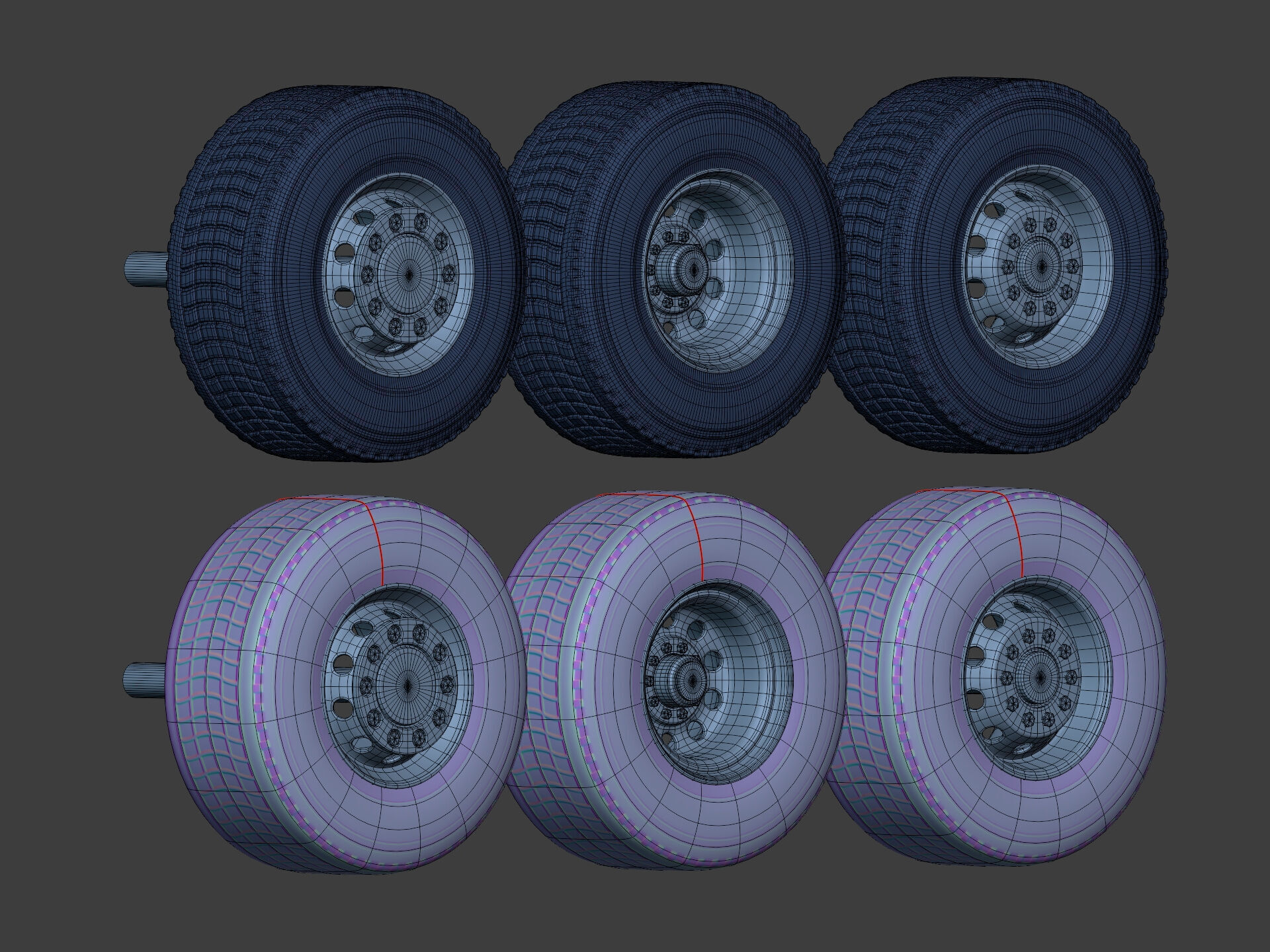 Heavy - Large  Truck Wheels -- High - Low Poly Version Low-poly 3D model_9