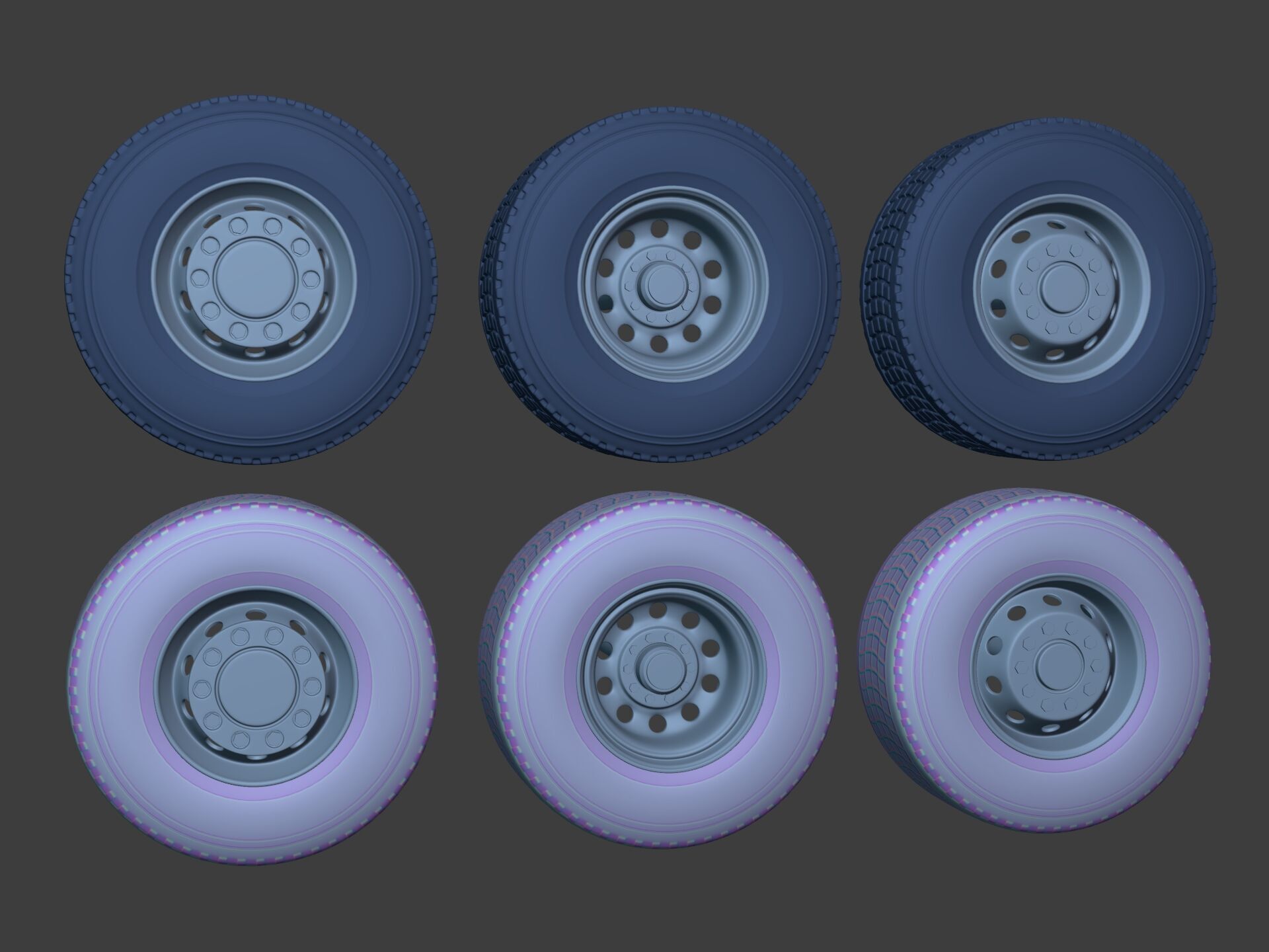Heavy - Large  Truck Wheels -- High - Low Poly Version Low-poly 3D model_1