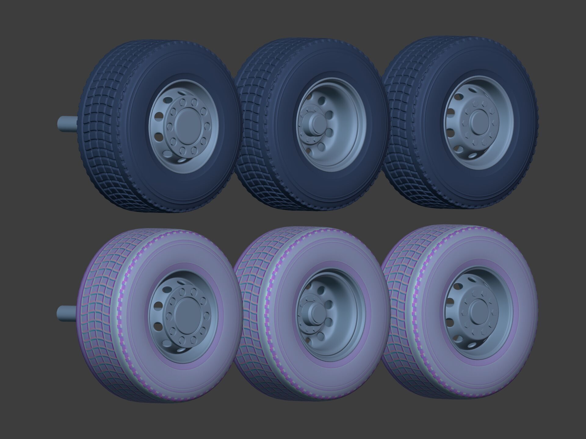 Heavy - Large  Truck Wheels -- High - Low Poly Version Low-poly 3D model_8