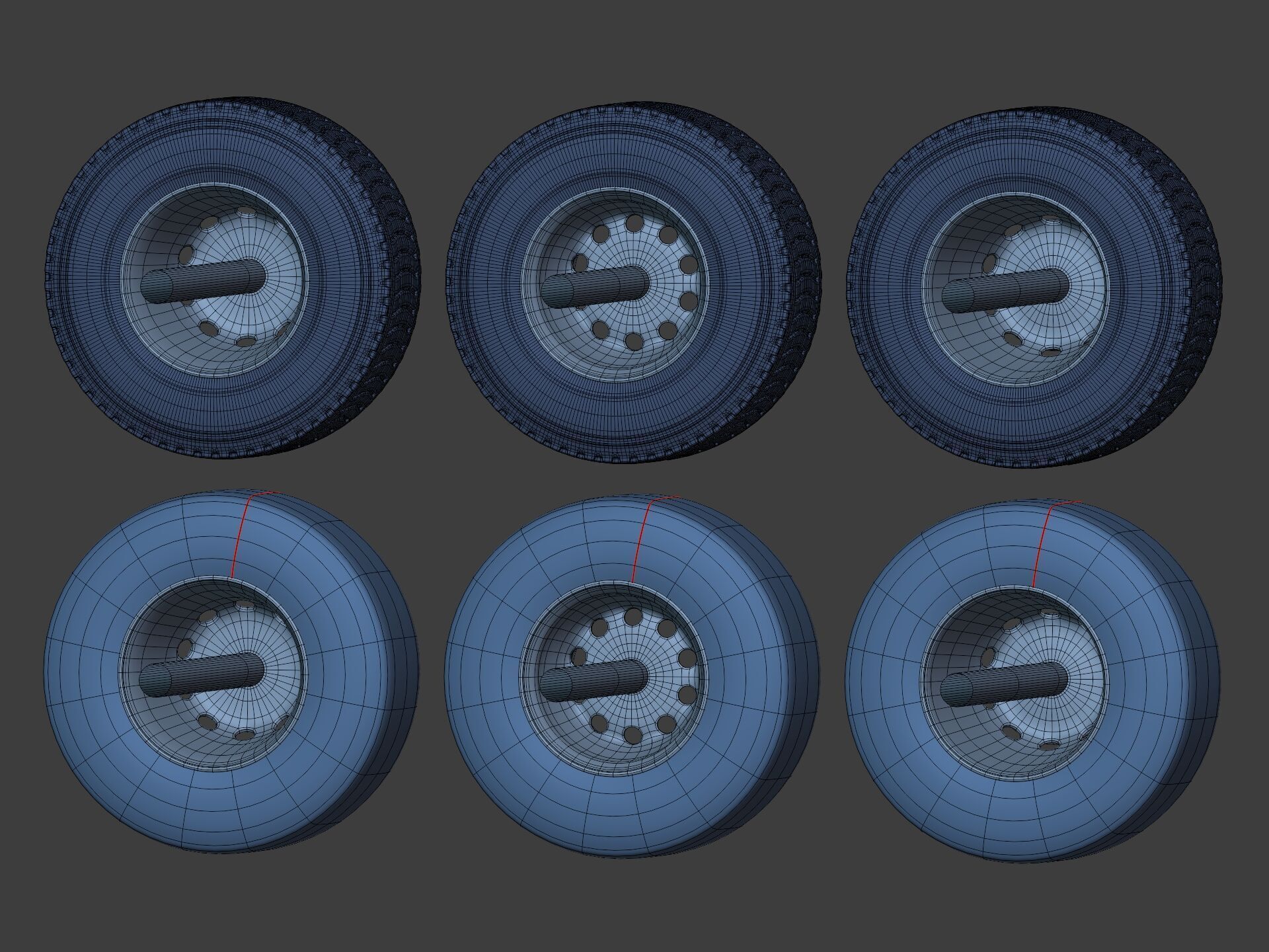 Heavy - Large  Truck Wheels -- High - Low Poly Version Low-poly 3D model_21