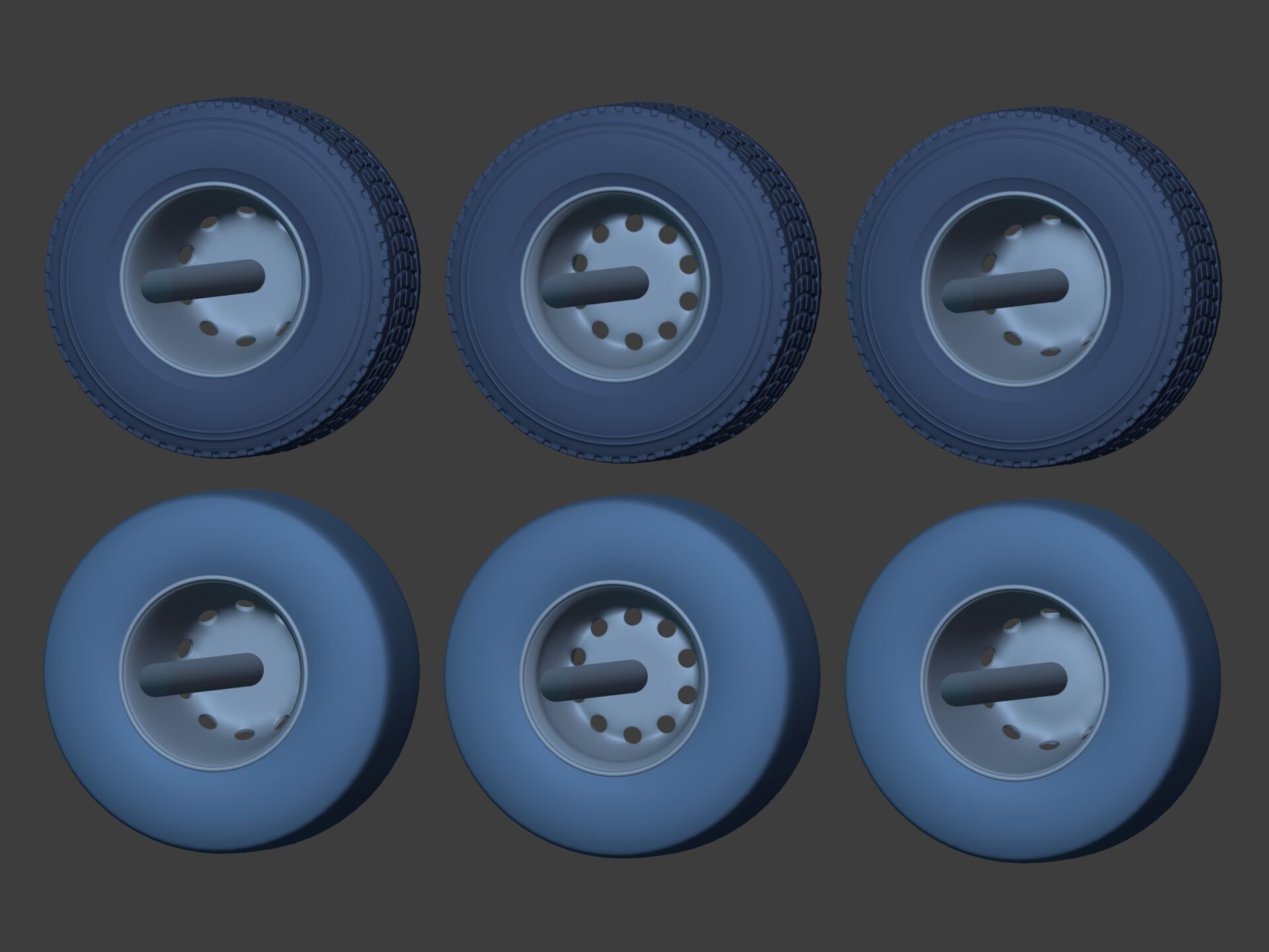 Heavy - Large  Truck Wheels -- High - Low Poly Version Low-poly 3D model_6