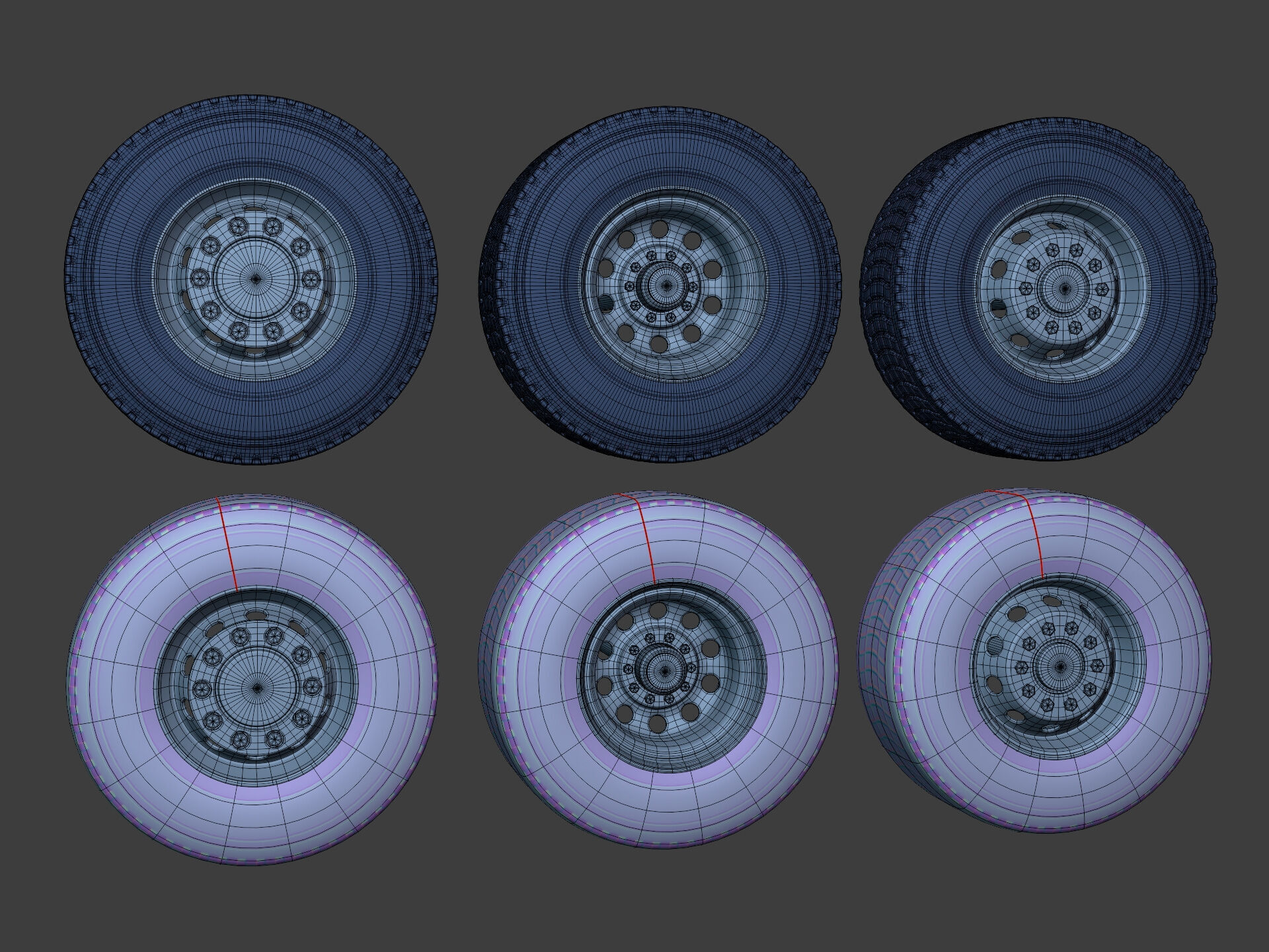 Heavy - Large  Truck Wheels -- High - Low Poly Version Low-poly 3D model_2