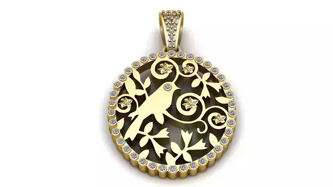 BIRD AND LEAFS DESIGN PENDANT 3D PRINTABLE MODEL