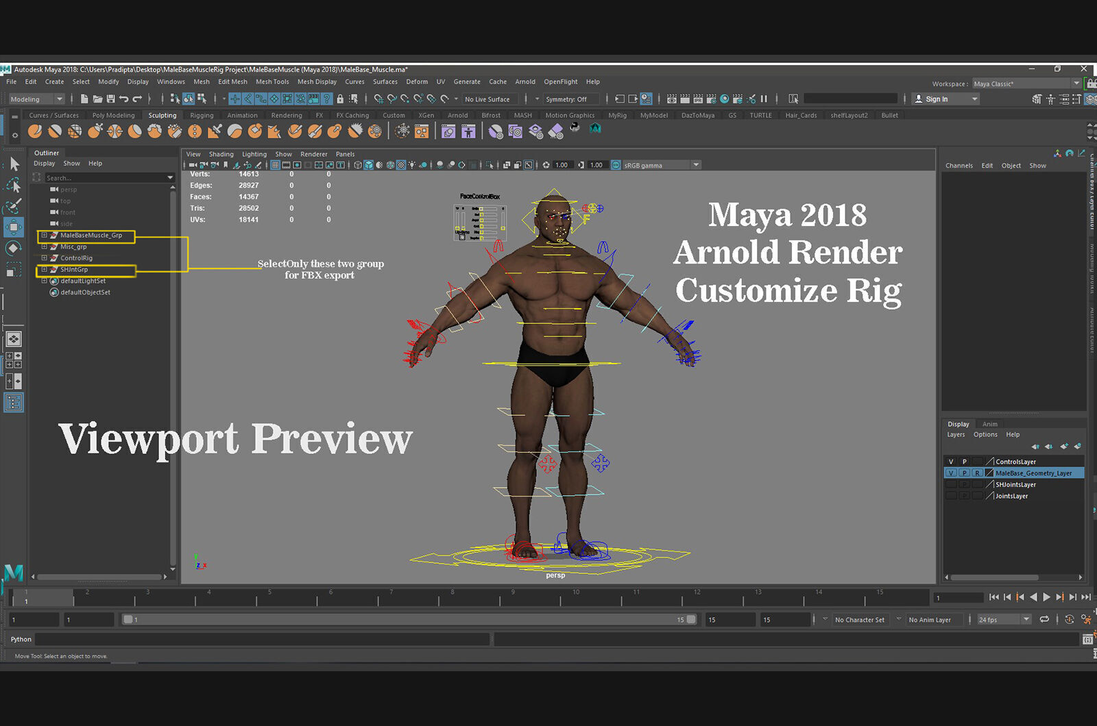 Male Base Muscle Rig Low-poly 3D model_24