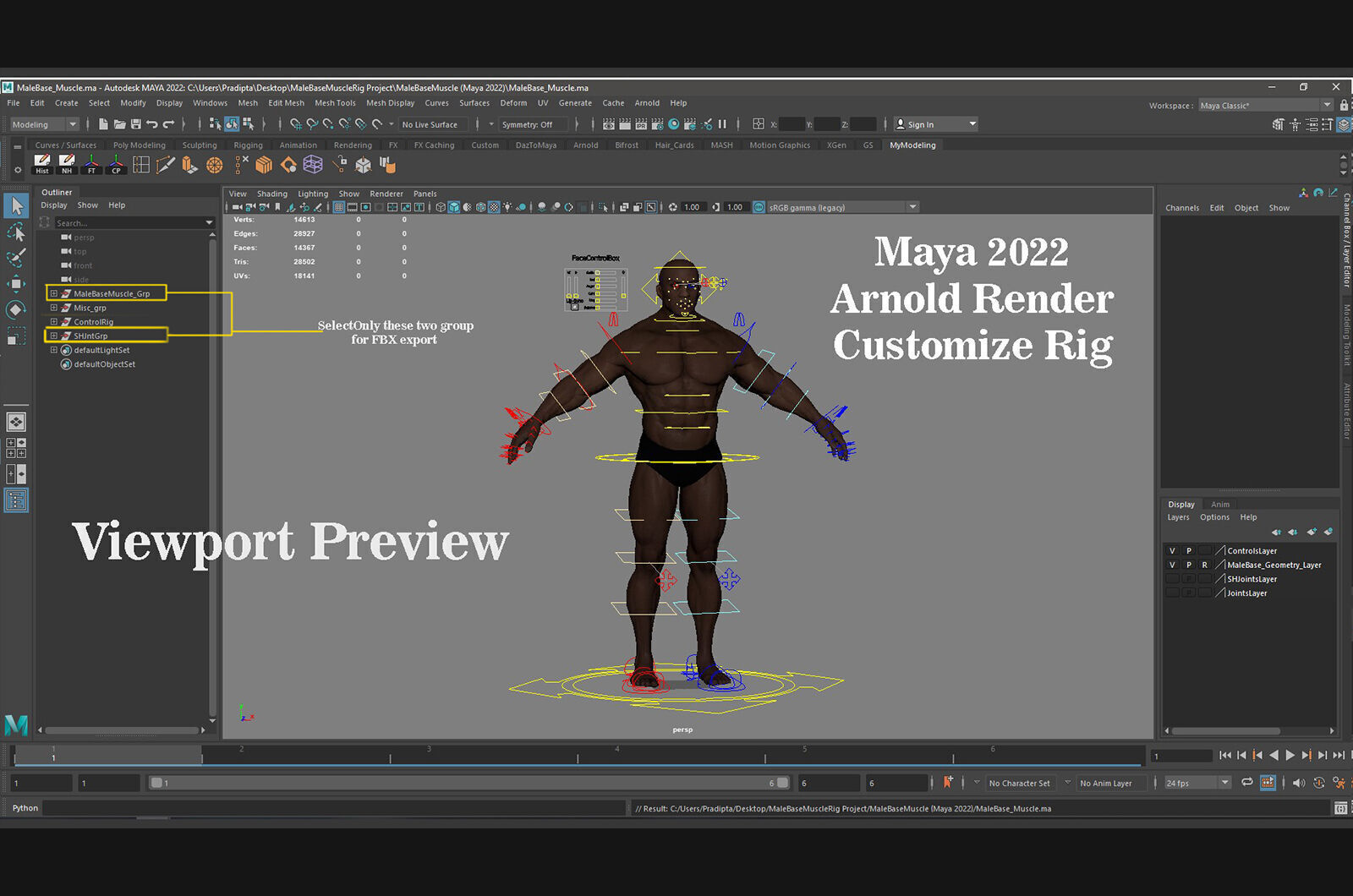Male Base Muscle Rig Low-poly 3D model_25