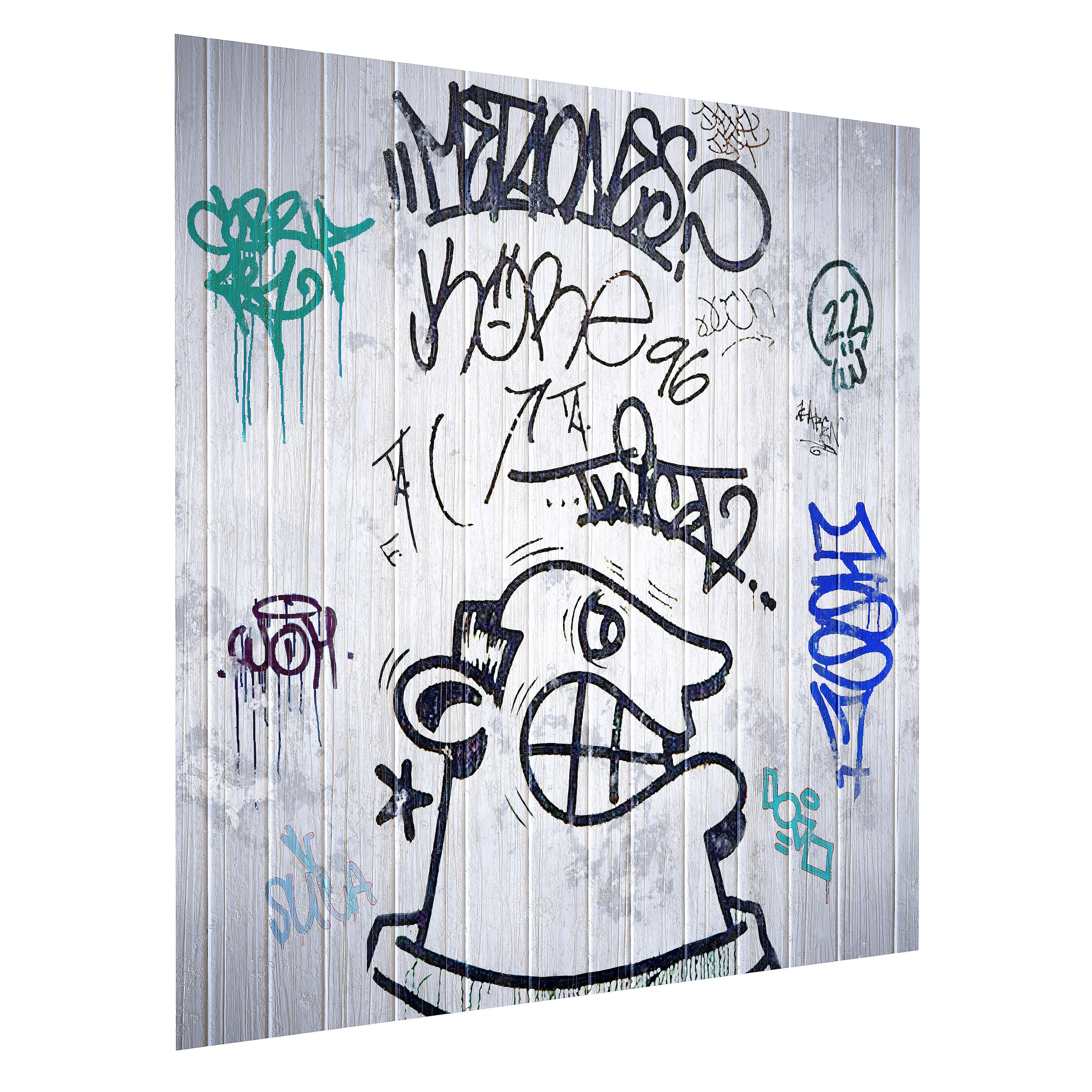 Graffiti 17 - on wood plank plaster and brick 3D model_3