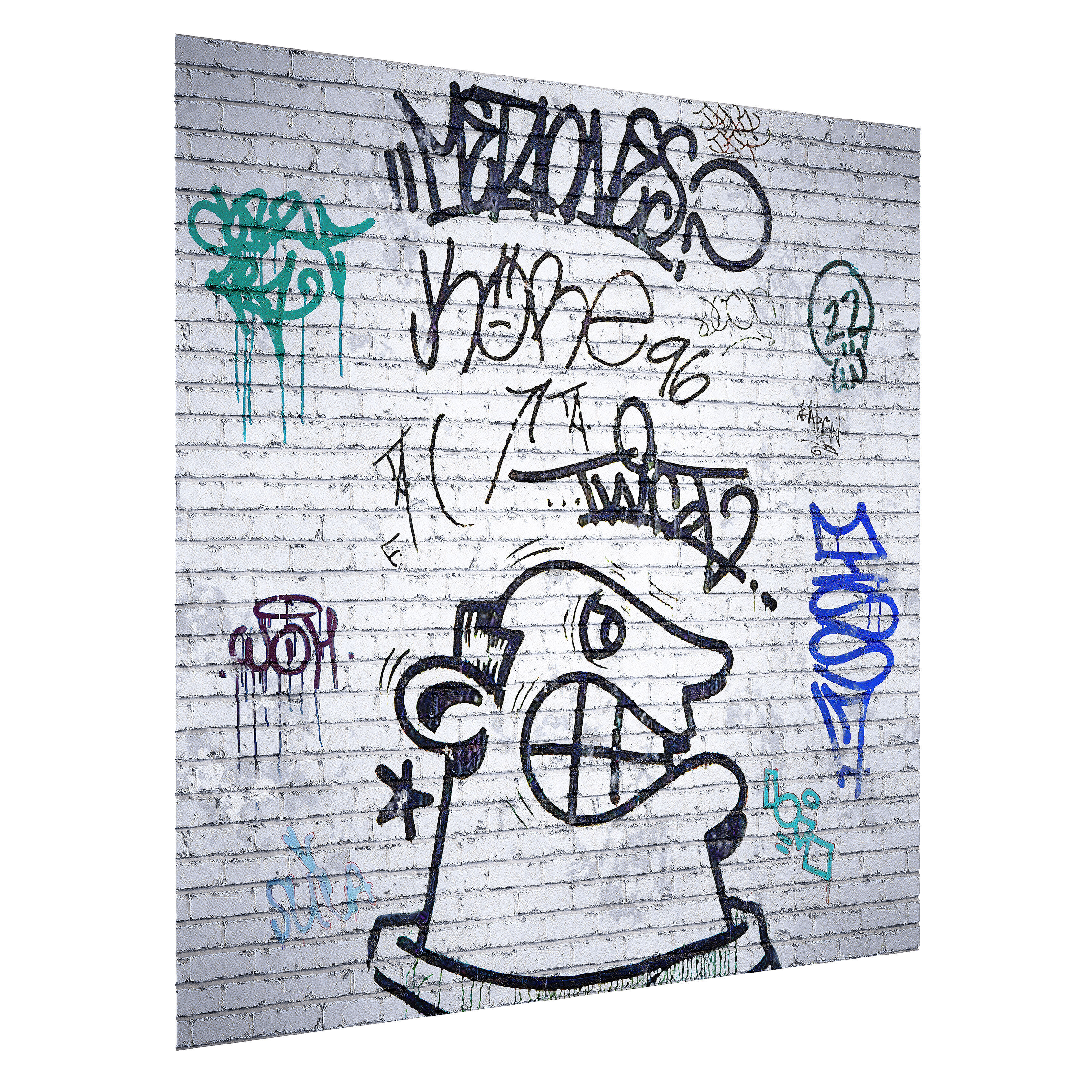 Graffiti 17 - on wood plank plaster and brick 3D model_5