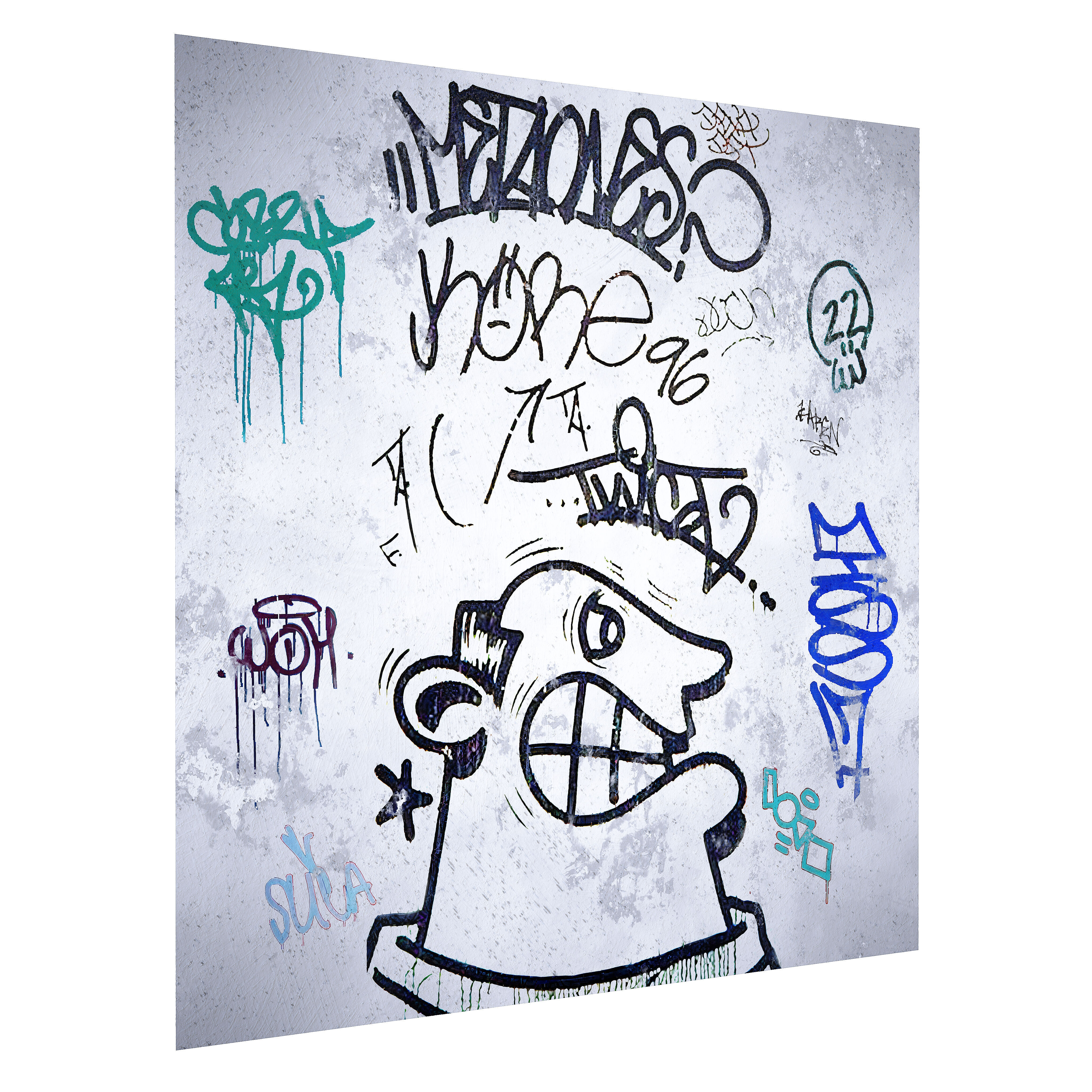 Graffiti 17 - on wood plank plaster and brick 3D model_4