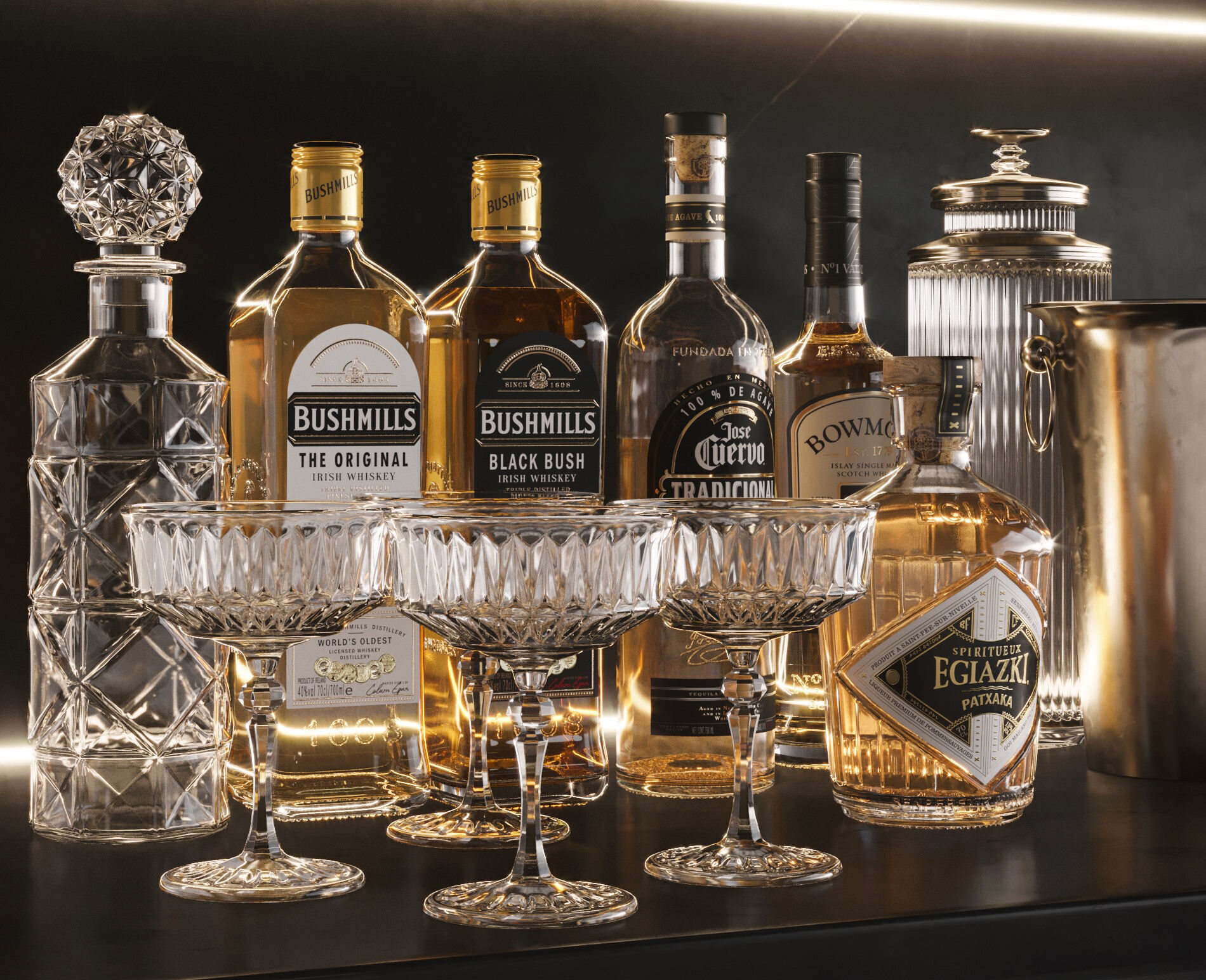 Bar Set 2 liquor bottles  3D model_4