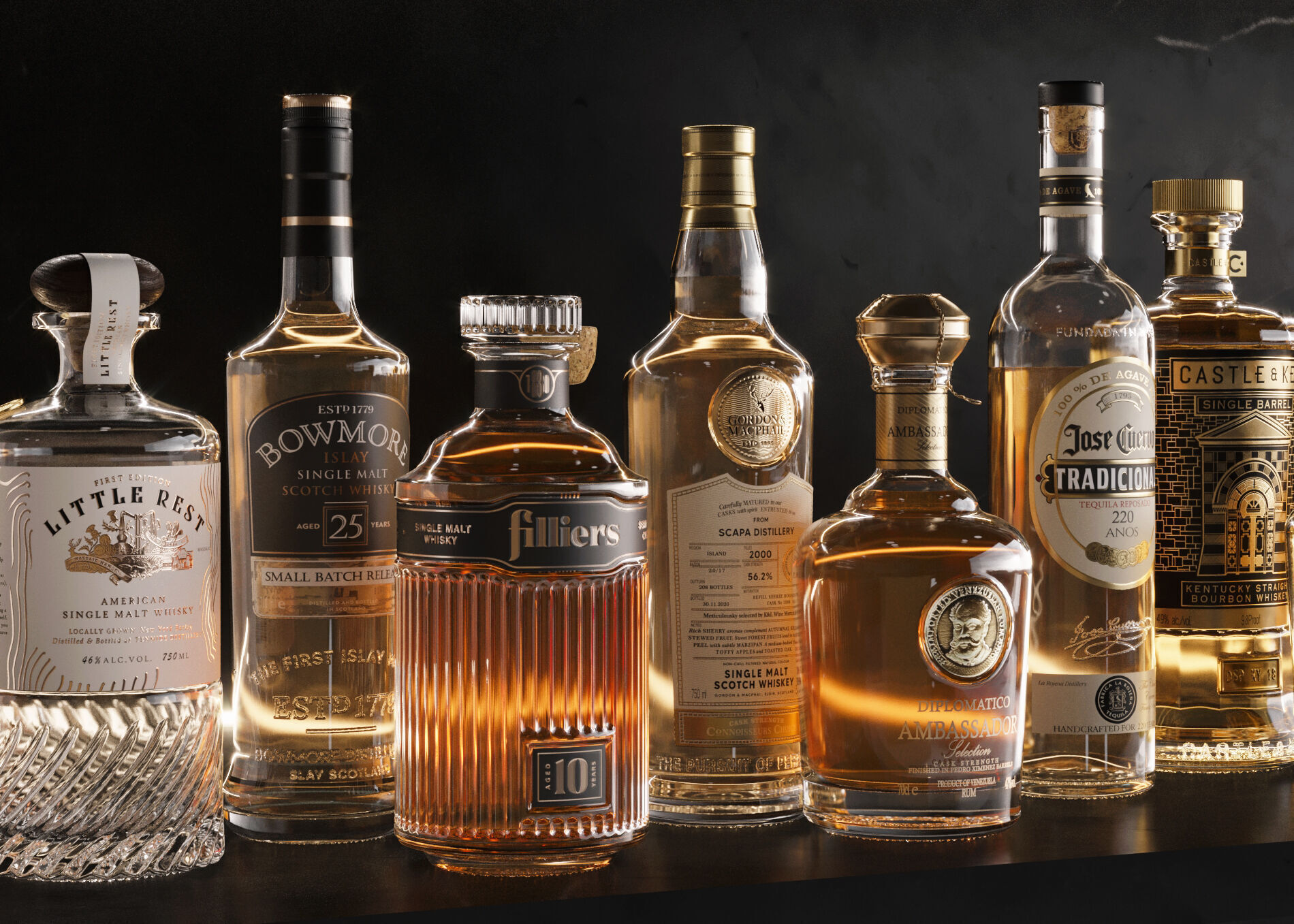 Bar Set 2 liquor bottles  3D model_1