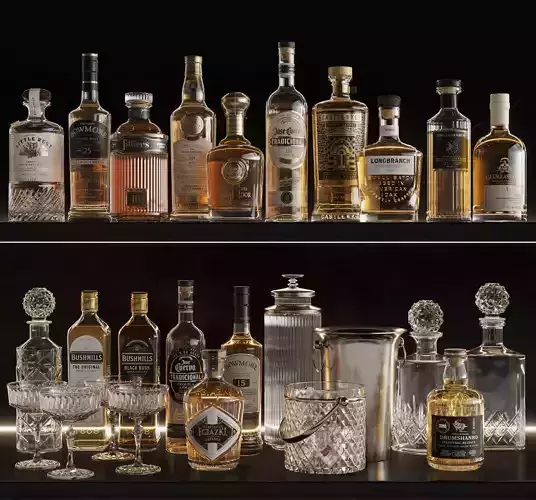Bar Set 2 liquor bottles  3D model