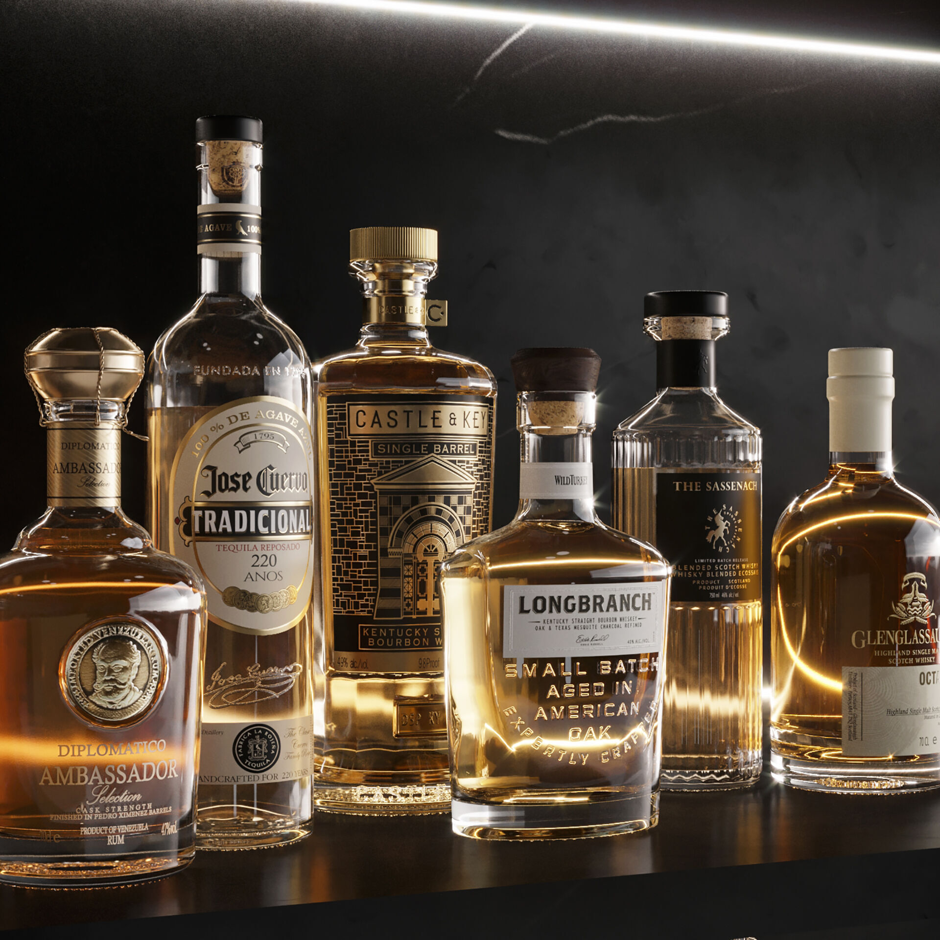 Bar Set 2 liquor bottles  3D model_2