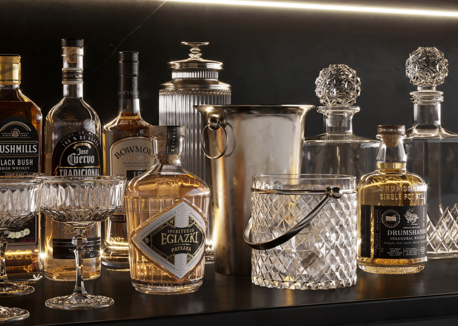 Bar Set 2 liquor bottles  3D model_3