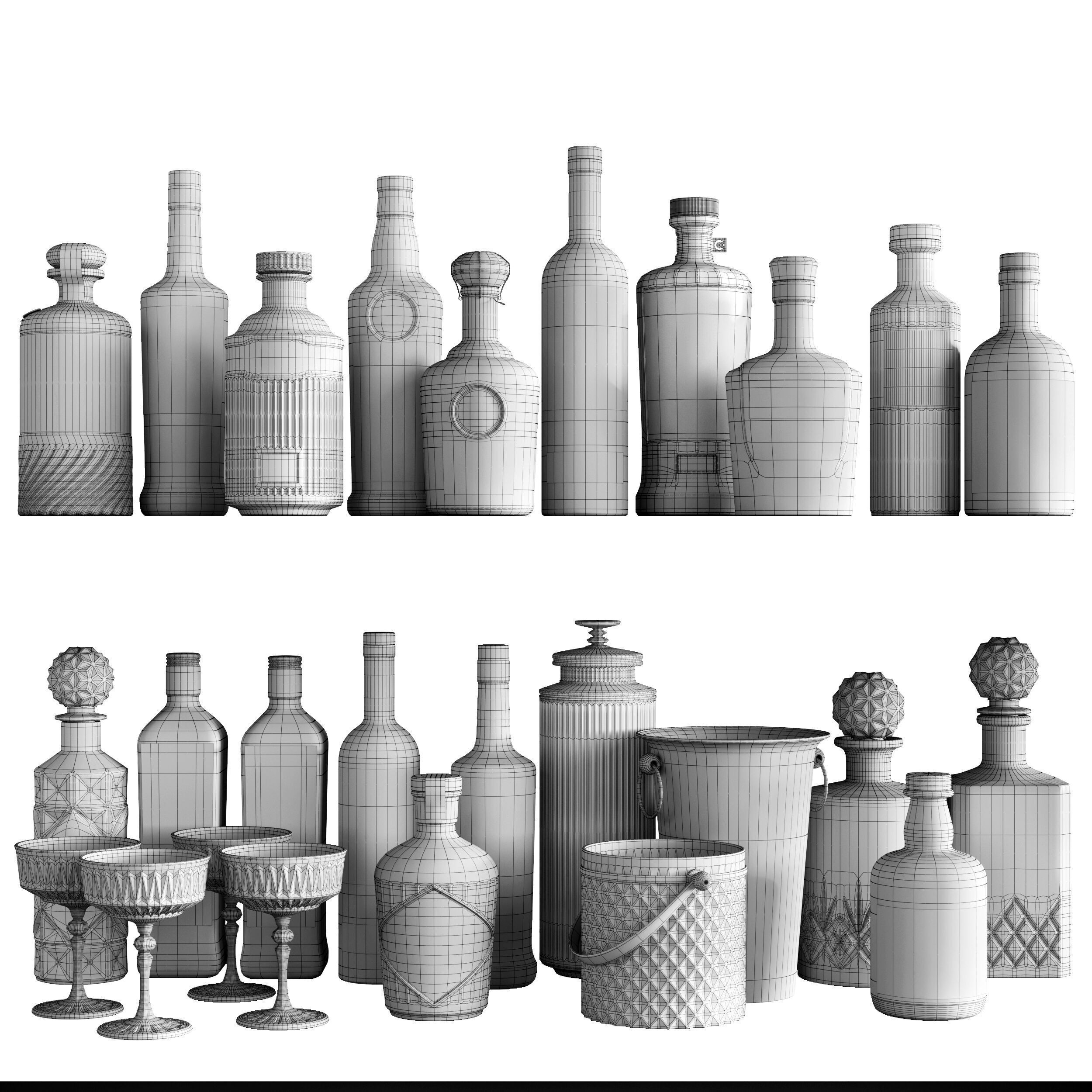 Bar Set 2 liquor bottles  3D model_20
