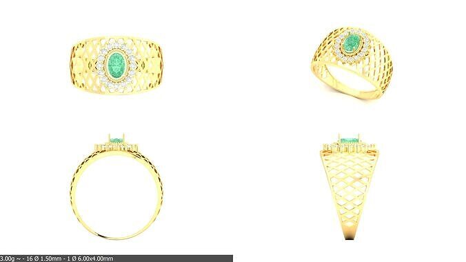 Gold  Filigree Ring Oval Emerald  Diamonds  3D Model Print Ready 3D print model