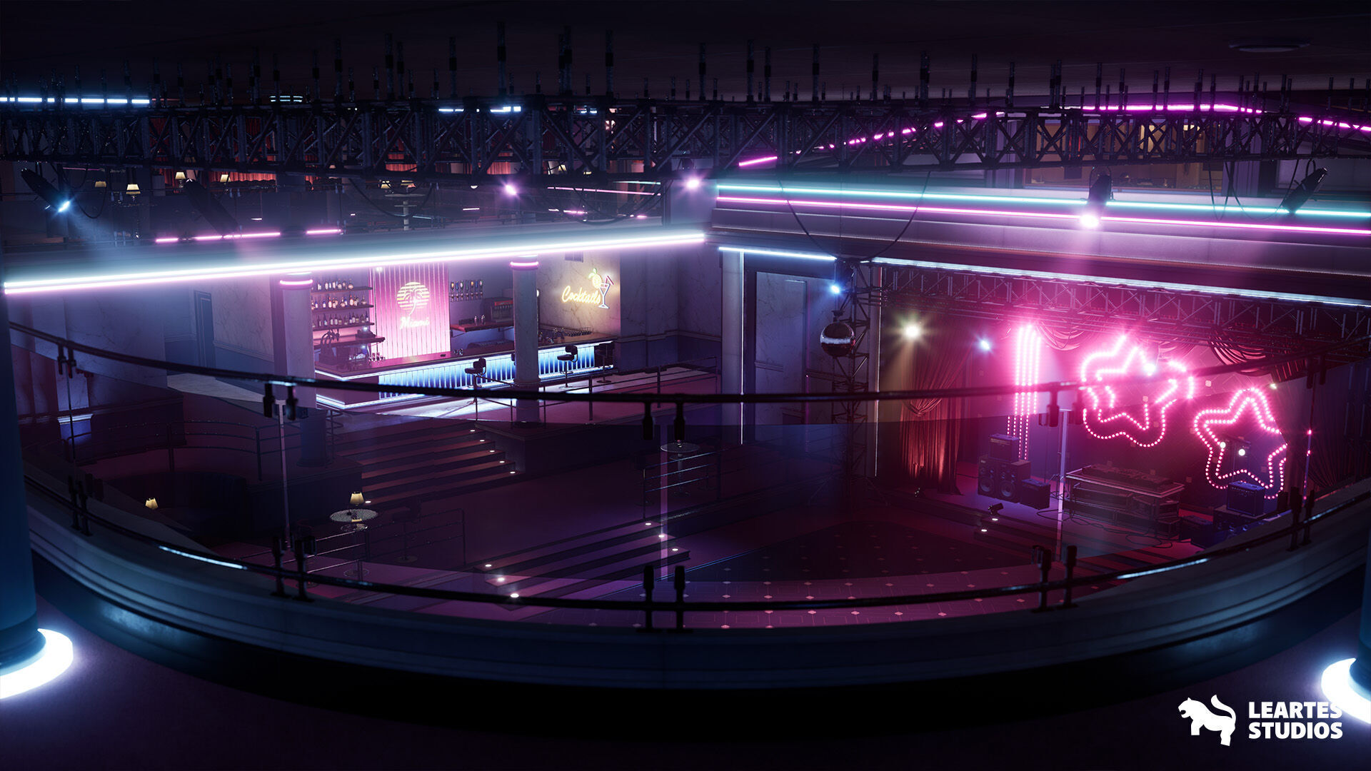 Miami Club Environment Low-poly 3D model_9