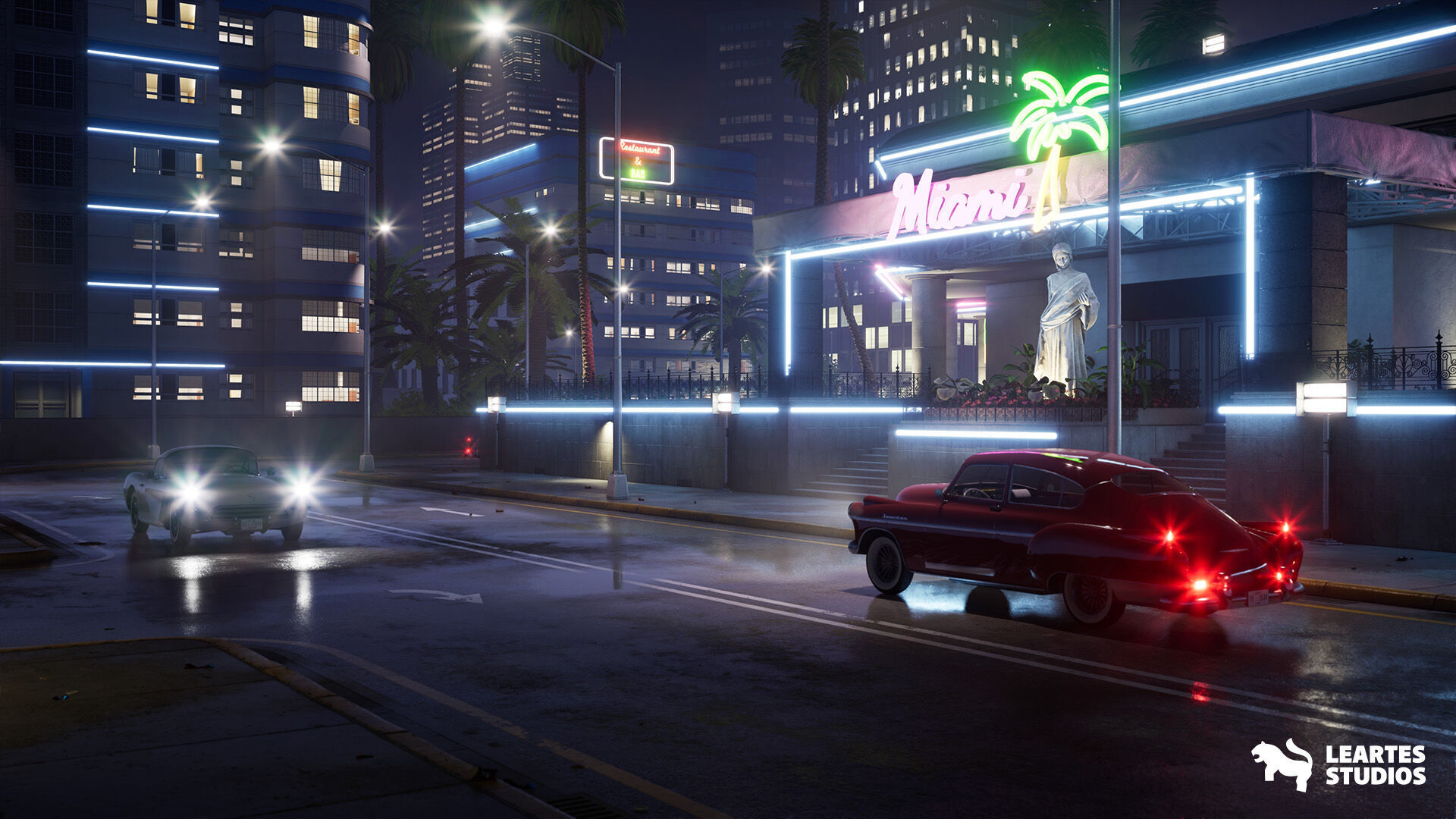 Miami Club Environment Low-poly 3D model_2