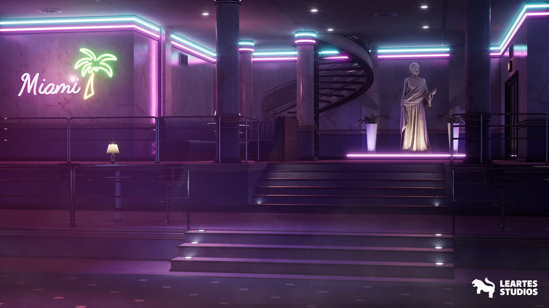 Miami Club Environment Low-poly 3D model_6