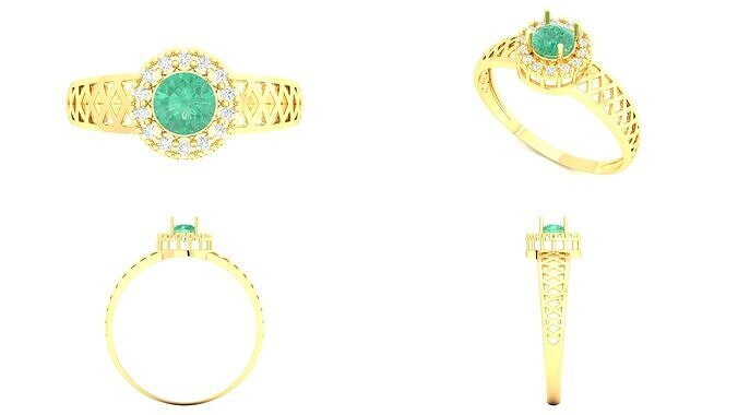 Gold  Ring Filigree Emerald  Diamonds  3D Model Print Ready 3D print model