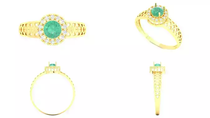 Gold  Ring Filigree Emerald  Diamonds  3D Model Print Ready