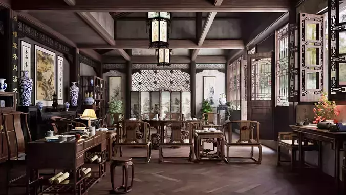 Chinese ancestral hall 3D model