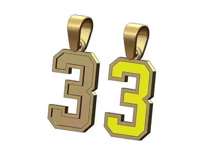 NBA font number 3 stepped enamel pendant charm with bail