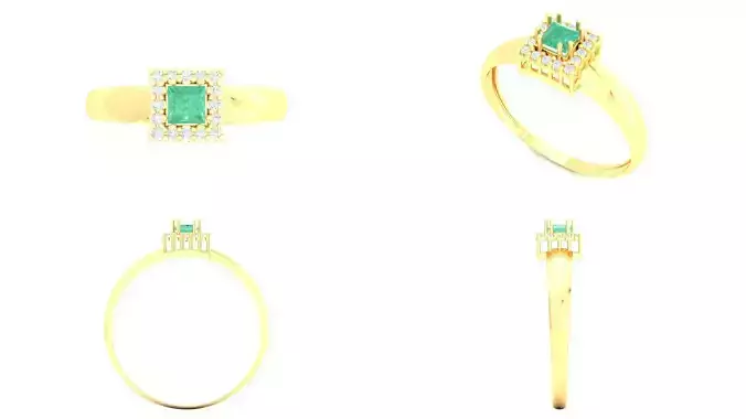 Gold Ring Classic Princess Emerald Diamonds 3D Model Print Ready