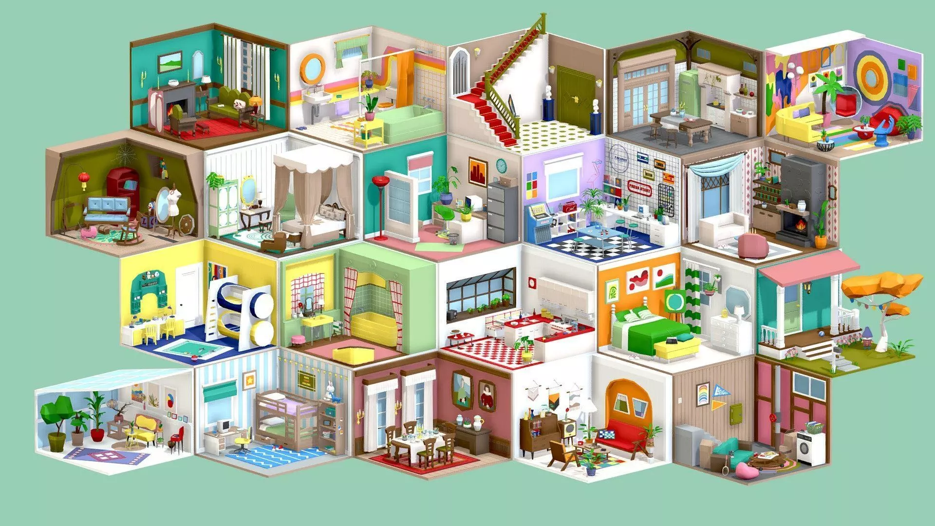 Low Poly Retro Vintage Room Collection Pack of 10 _0