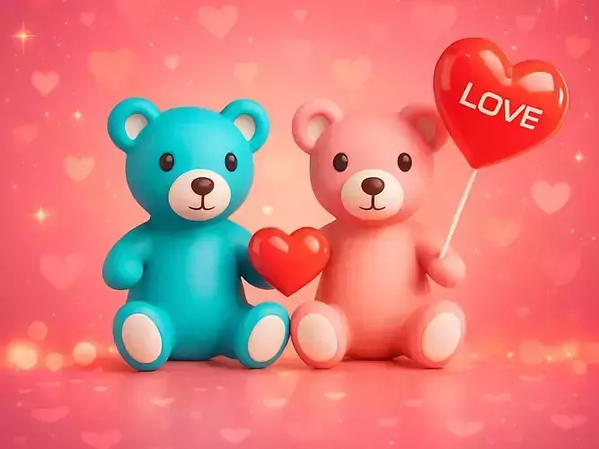 Valentines Day Teddy Bear With Heart Decorate Toys
